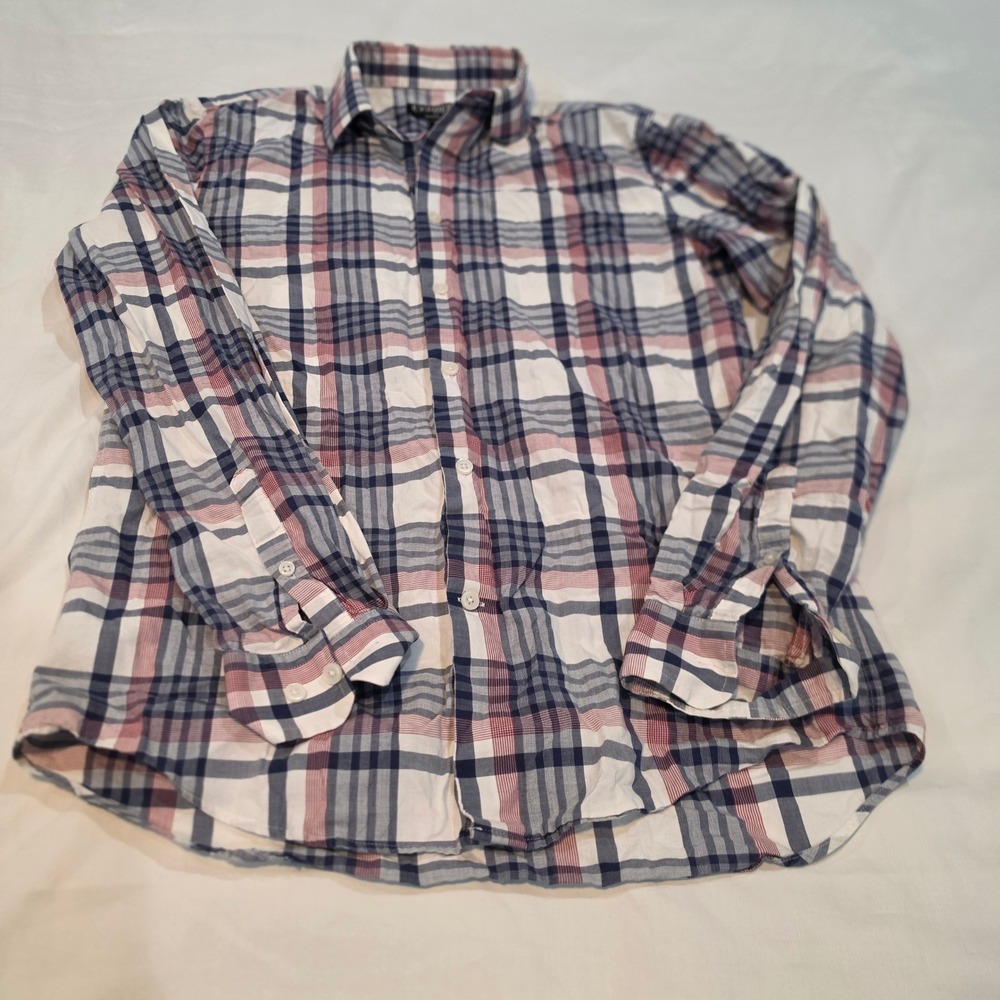 Express Button Down Shirt Mens Small Blue Red White Plaid Excellent Modern Fit